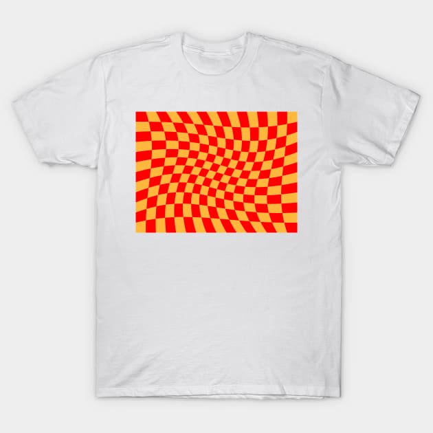 Twisted Checkered Square Pattern - Orange & Red T-Shirt by DesignWood Atelier